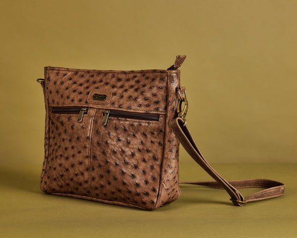 Ostrich Double Zipper Crossbody Bag