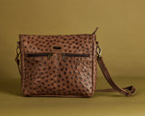 Ostrich Double Zipper Crossbody Bag