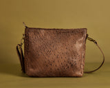 Ostrich Double Zipper Crossbody Bag